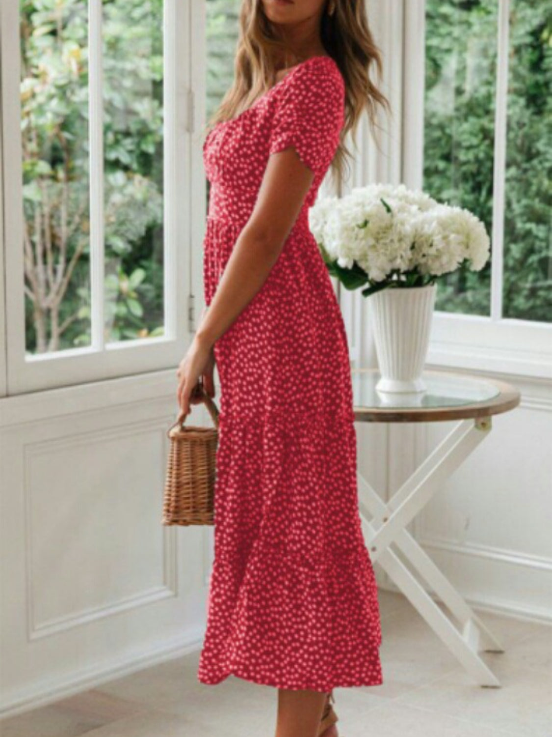Hazel Blues® |  Printed Square Neck Short Sleeve Midi Dress