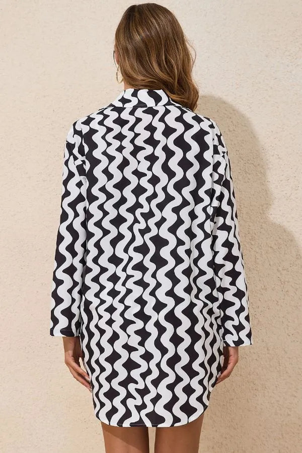 Hazel Blues® | Button Down Contrast Striped Cover-Up