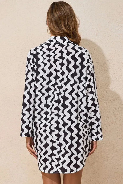 Hazel Blues® | Button Down Contrast Striped Cover-Up