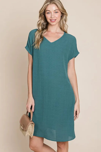 Hazel Blues® |  BOMBOM V-Neck Short Sleeve Dress with Pockets