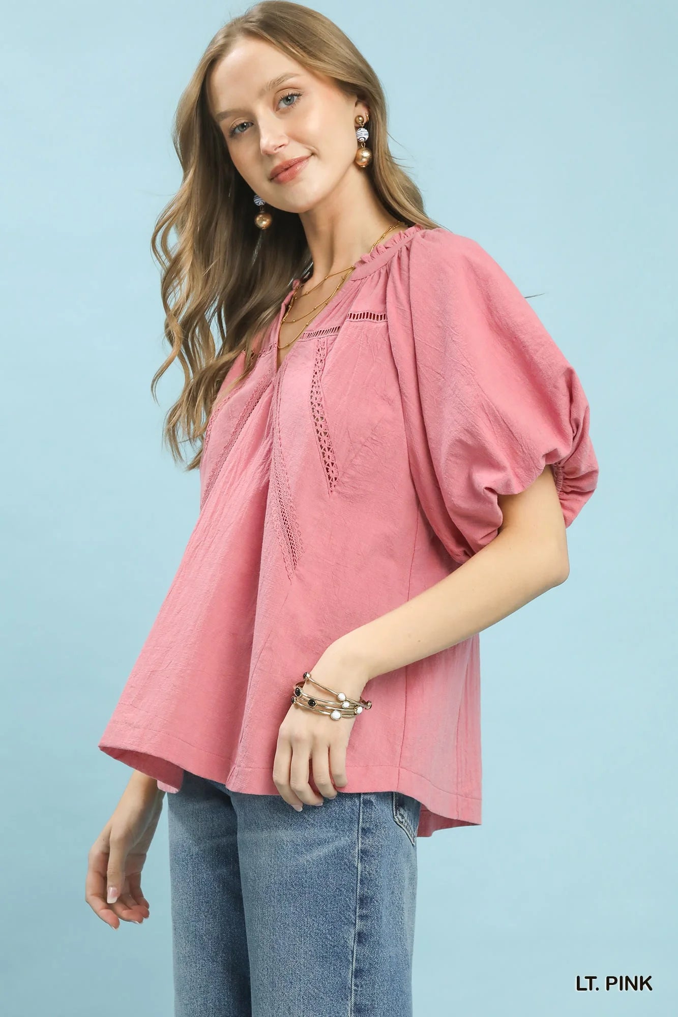 Hazel Blues® |  Umgee Lace Inset Puff Sleeve Boho Blouse
