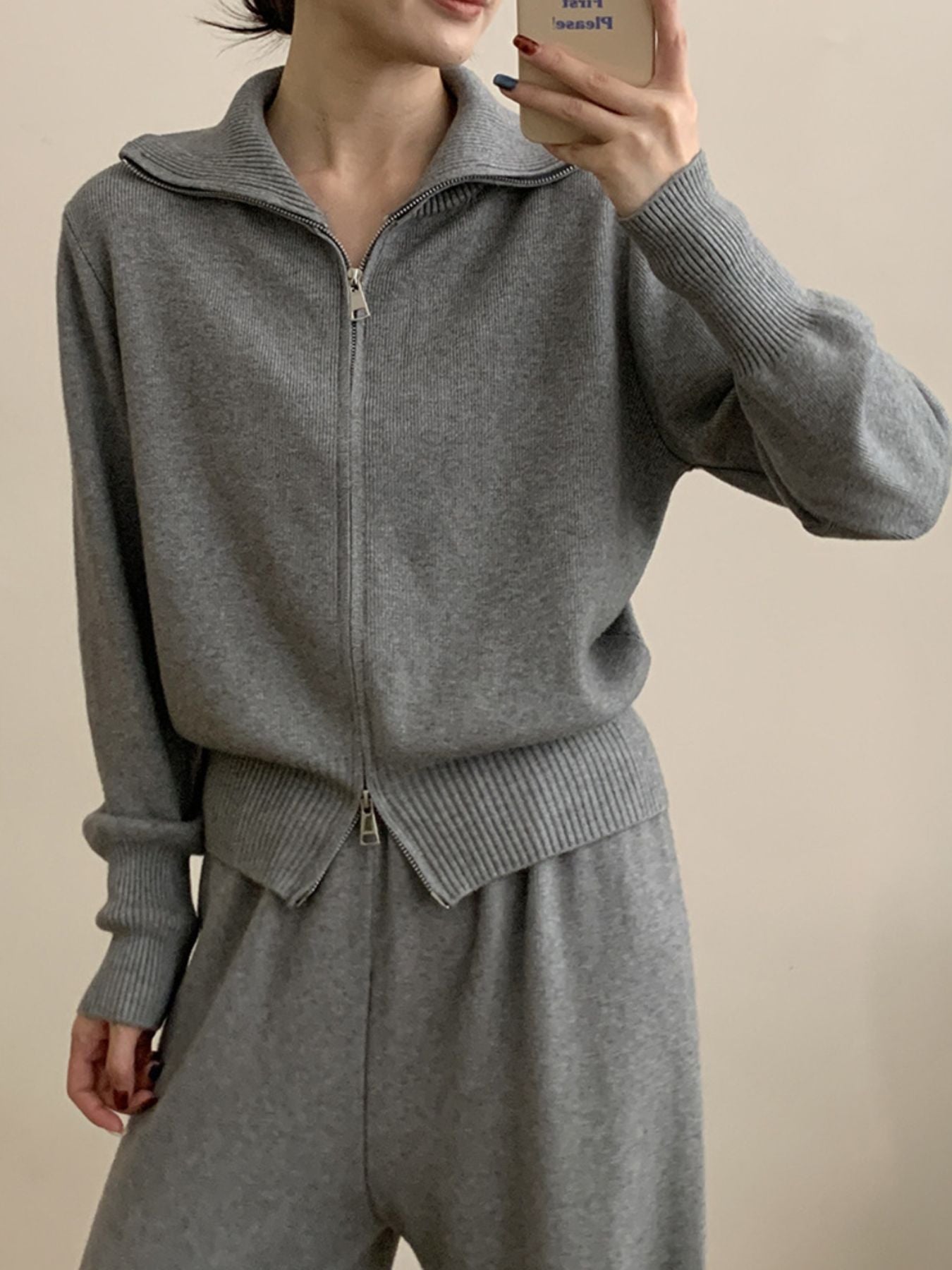Hazel Blues® |  Zip Up Outerwear and Wide Leg Pants Set