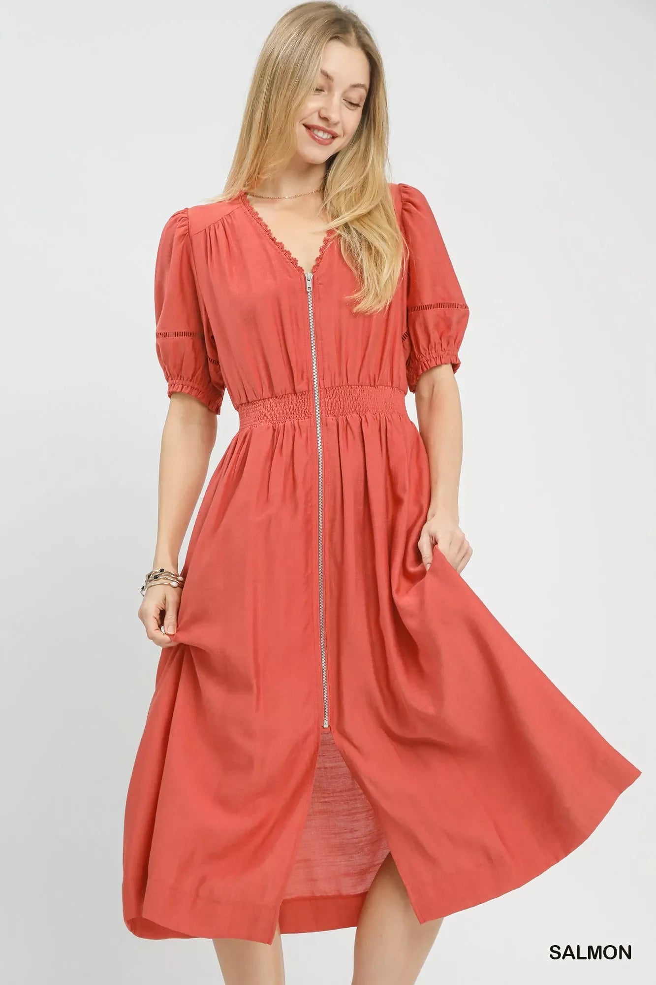 Hazel Blues® |  Umgee Zip-Front Smocked Waist Midi Dress