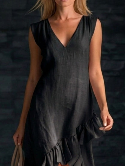 Hazel Blues® |  Sleeveless V-Neck Ruffle Hem High-Low Dress