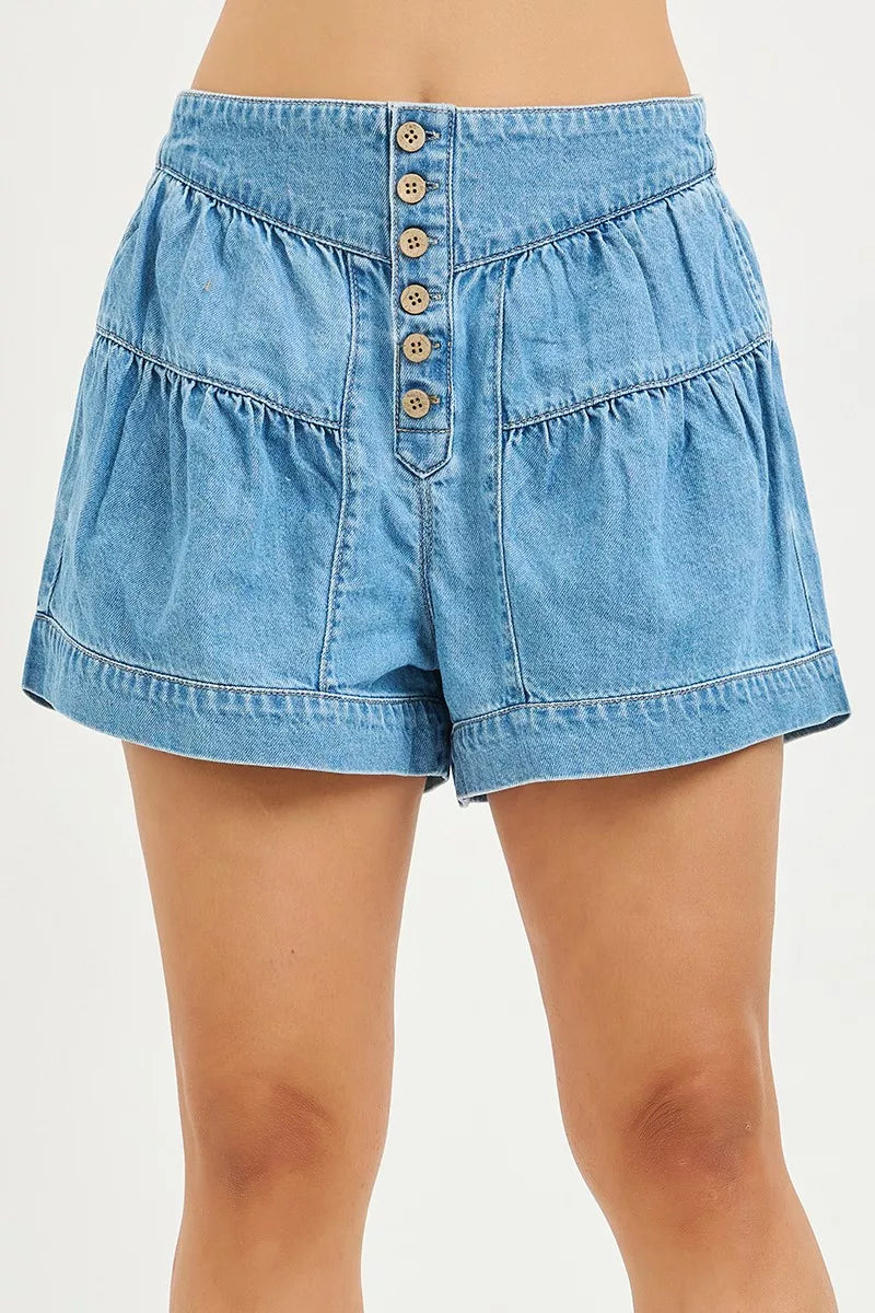Hazel Blues® |  RISEN Elastic Band Slouchy Shorts With Shirred Detail