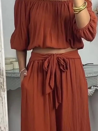 Hazel Blues® | Off-Shoulder Top and Pants Set