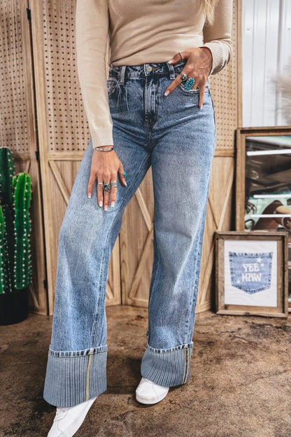 Hazel Blues® |  Cuffed Straight Loose Jeans
