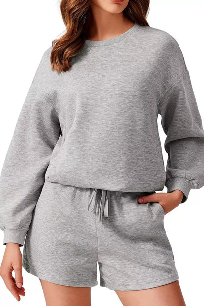 Hazel Blues® |  Round Neck Sweatshirt and Shorts Set