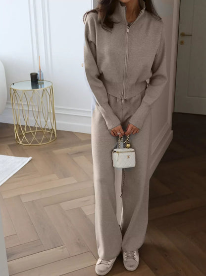 Hazel Blues® |  Zip Up Outerwear and Wide Leg Pants Set