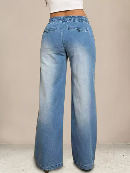 Hazel Blues® |  Drawstring Waist Wide Leg Jeans