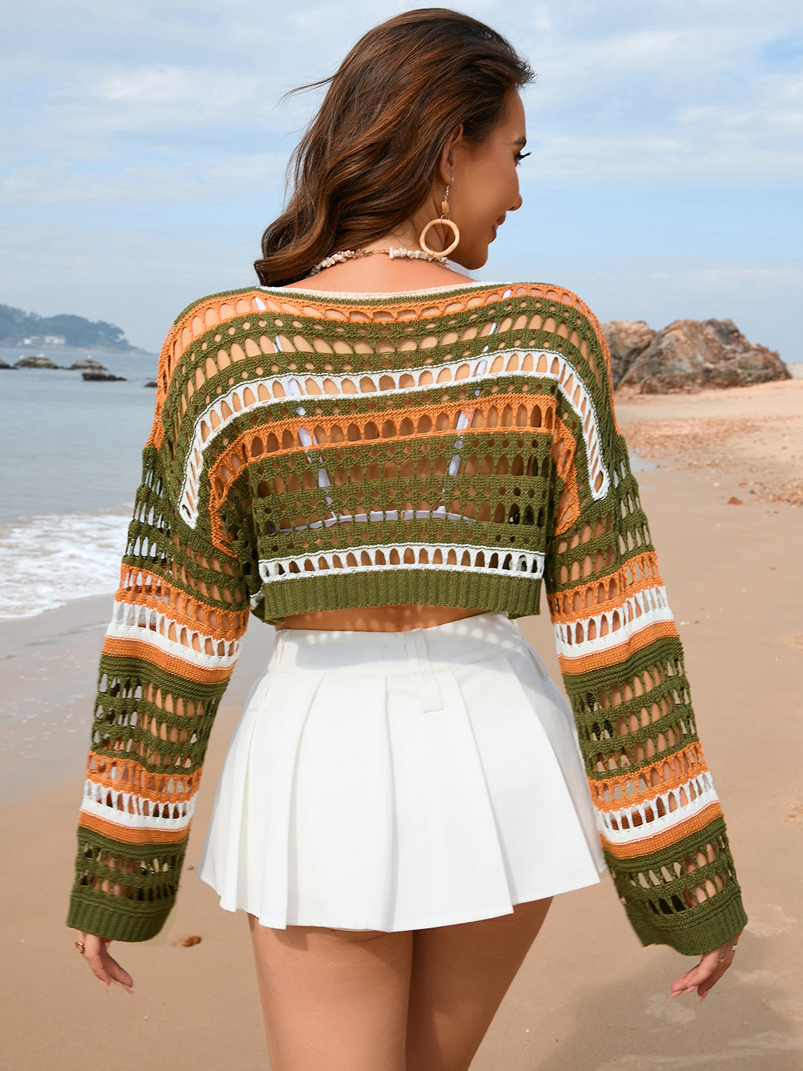 Hazel Blues® | Openwork Boat Neck Dropped Shoulder Cover-Up