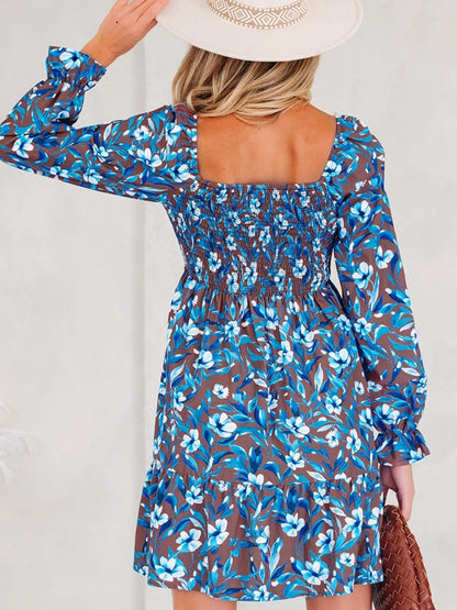 Hazel Blues® |  Smocked Bodice High Waist Ruffled Sleeve Floral Dress