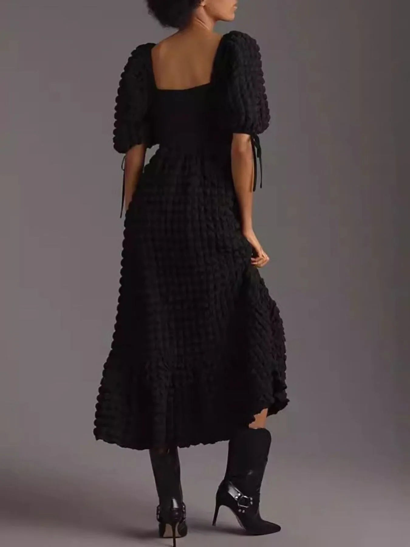 Hazel Blues® |  Textured Sweetheart Neck Short Sleeve Dress