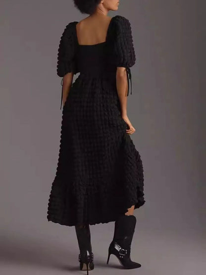 Hazel Blues® |  Textured Sweetheart Neck Short Sleeve Dress