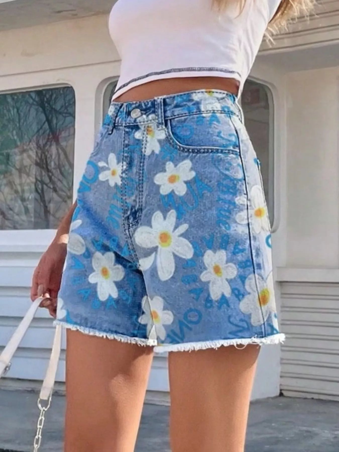 Hazel Blues® |  Daisy Frayed Hem Denim Shorts