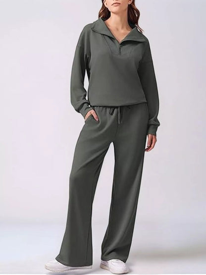 Hazel Blues® |  Relaxed Fit Quarter-Zip Top and Pants Set