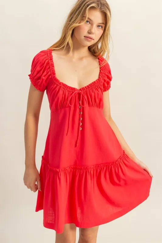 Hazel Blues® |  HYFVE Ruched Frill Tiered Short Sleeve Mini Dress