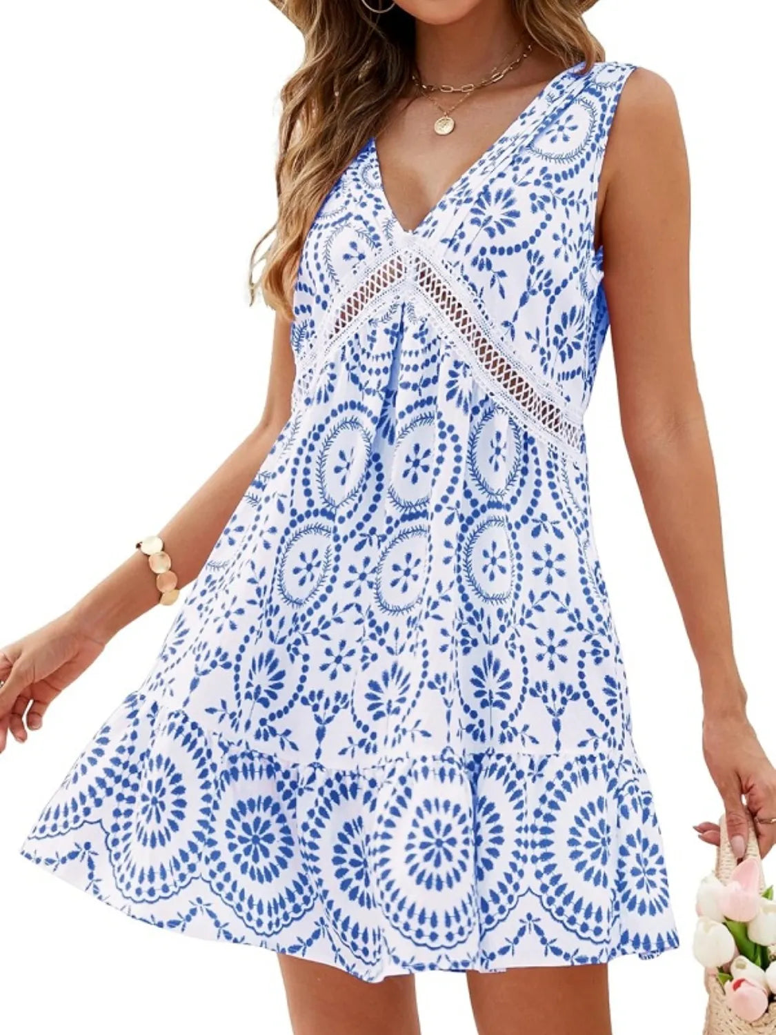 Hazel Blues® |  Printed V-Neck Sleeveless Mini Dress