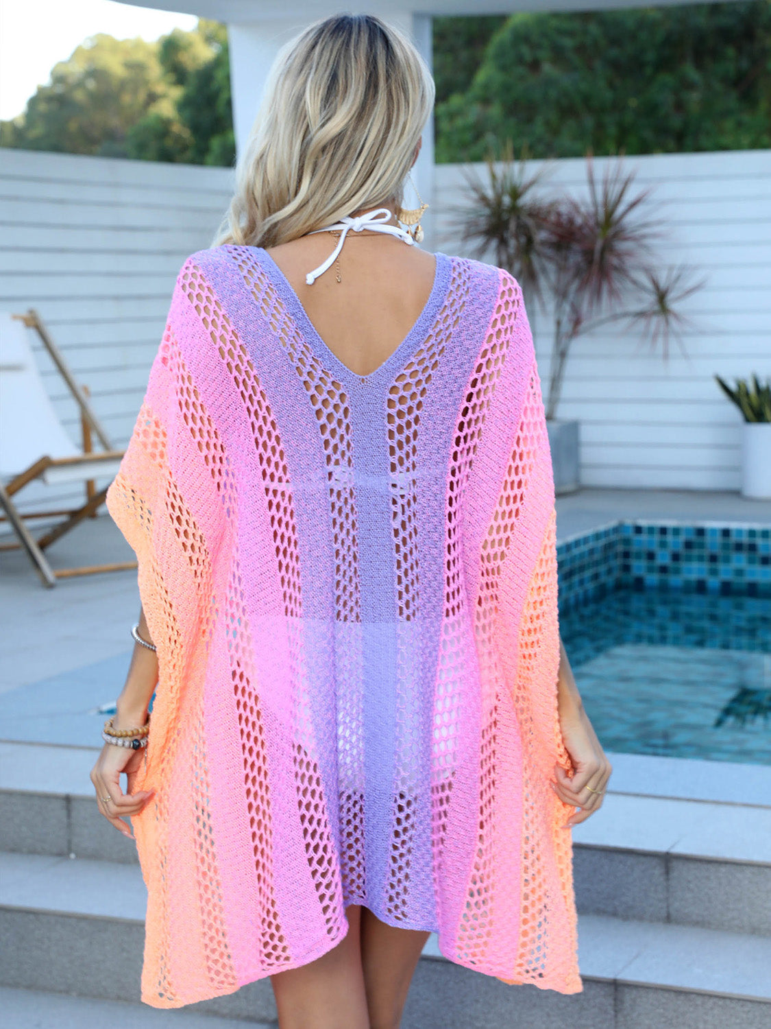 Hazel Blues® | Openwork Contrast V-Neck Cover-Up