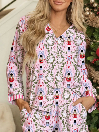 Hazel Blues® |  Christmas Holiday Print Nutcracker Long Sleeve Shorts 2pcs Pajama Set