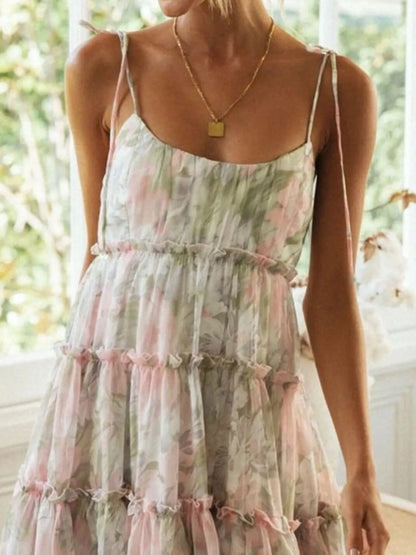 Hazel Blues® |  Printed Tie-Strap Tiered Mini Dress
