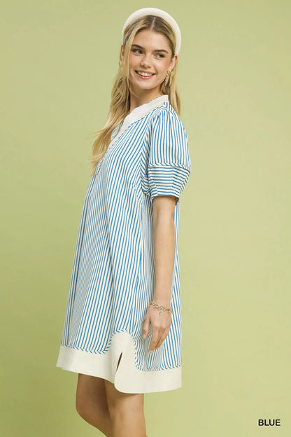 Hazel Blues® |  Umgee Pinstripe Shift Dress with Contrast Trim