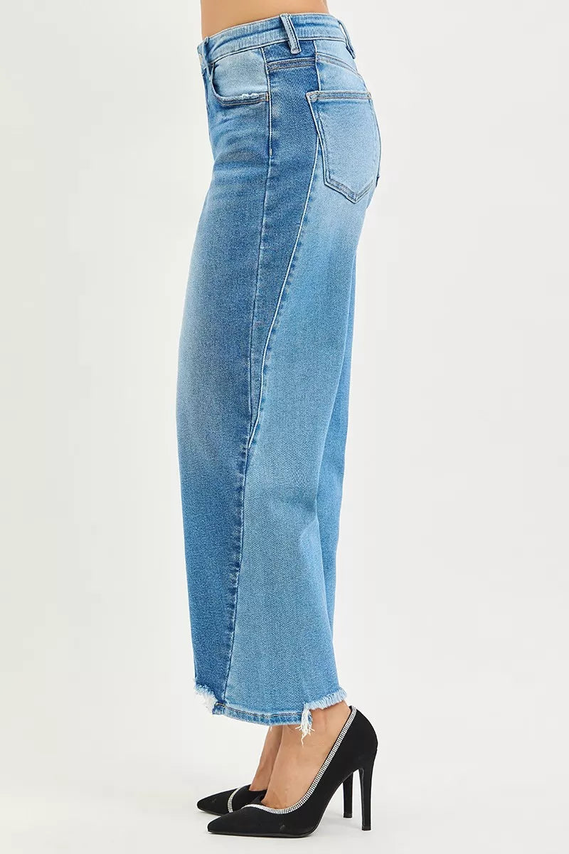 Hazel Blues® | RISEN Slouchy Cropped Barrel Jeans with Contrast Wash
