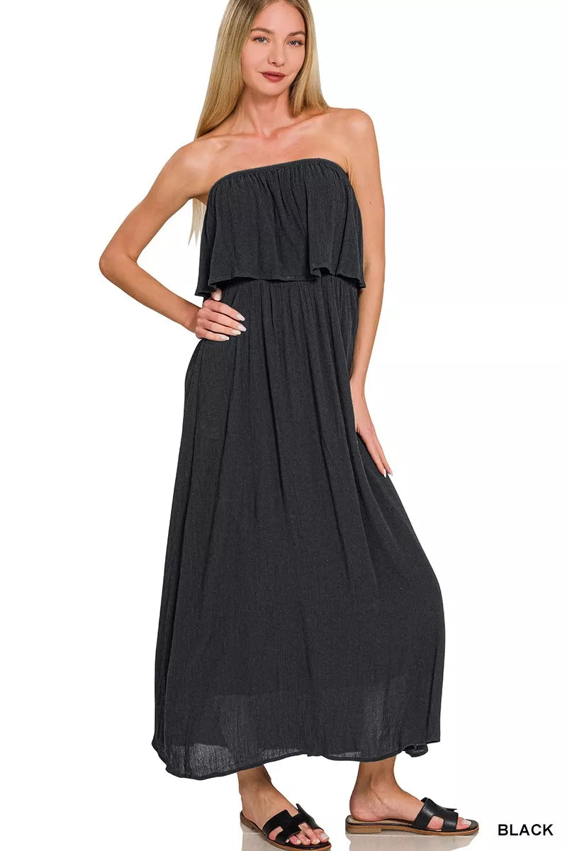 Hazel Blues® |  Zenana Woven Crinkle Strapless Maxi Dress