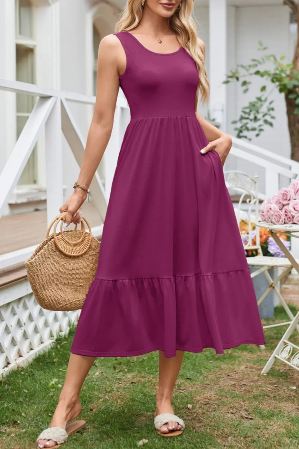 Hazel Blues® |  Round Neck Wide Strap Tank Dress