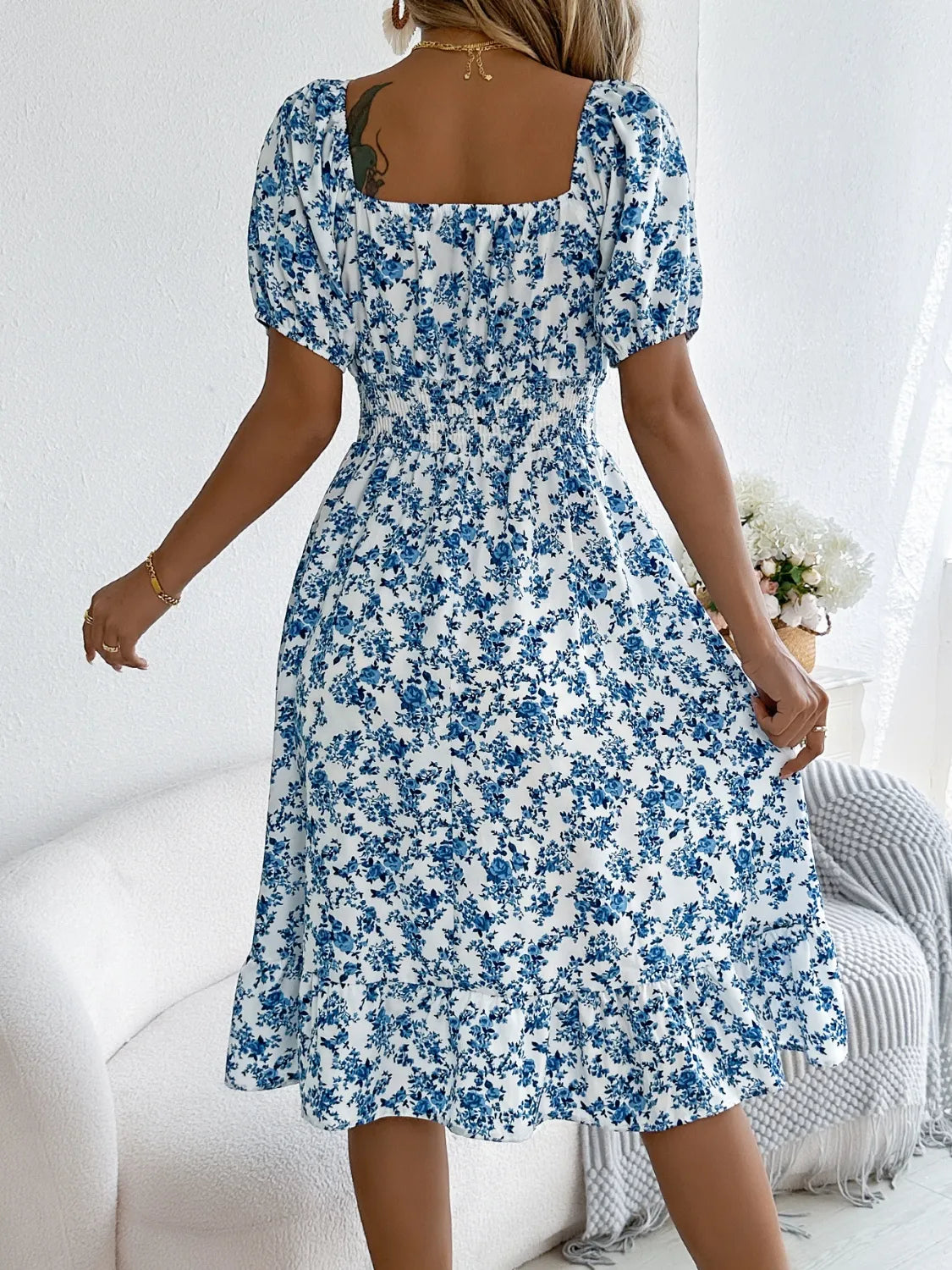 Hazel Blues® |  Ruffled Hem Floral Puff Sleeve Dress