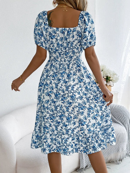 Hazel Blues® |  Ruffled Hem Floral Puff Sleeve Dress