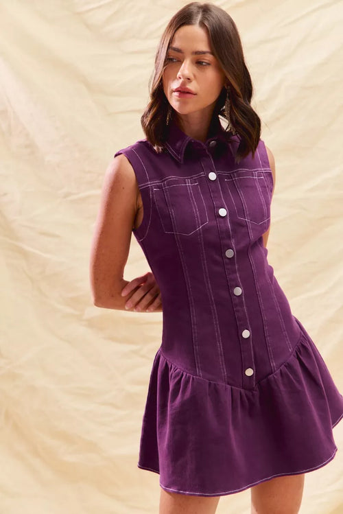Hazel Blues® |  SO ME Button Down Sleeveless Collared Game Day Mini Dress