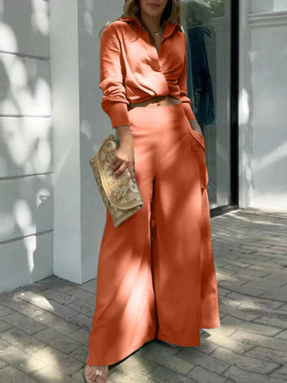 Hazel Blues® |  Long Sleeve Shirt and Wide Leg Pants Set
