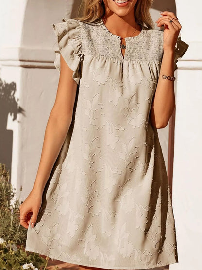 Hazel Blues® |  Floral Embossed Ruffle Sleeve Mini Dress