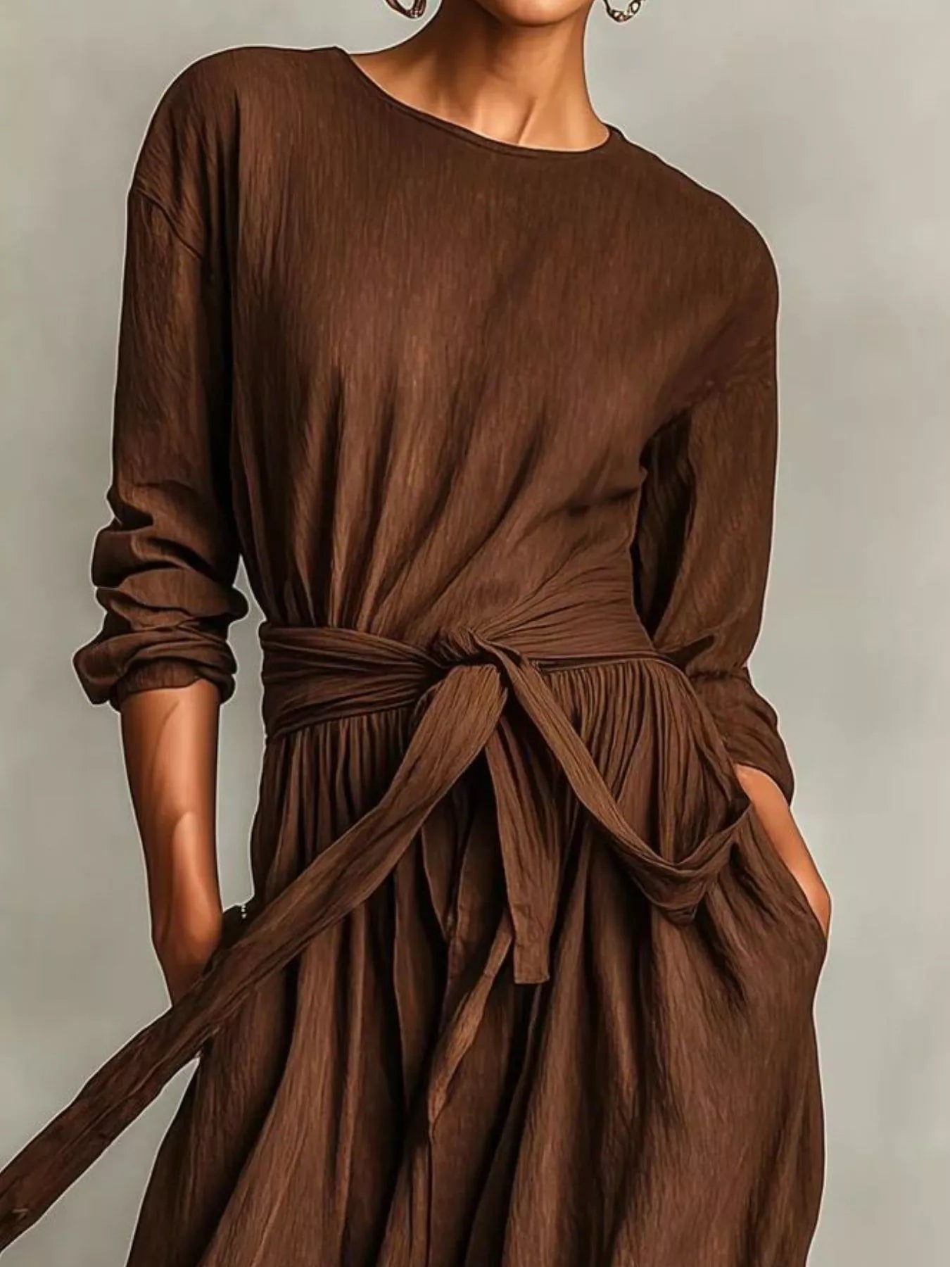 Hazel Blues® | Long Sleeve Tie Waist Maxi Dress