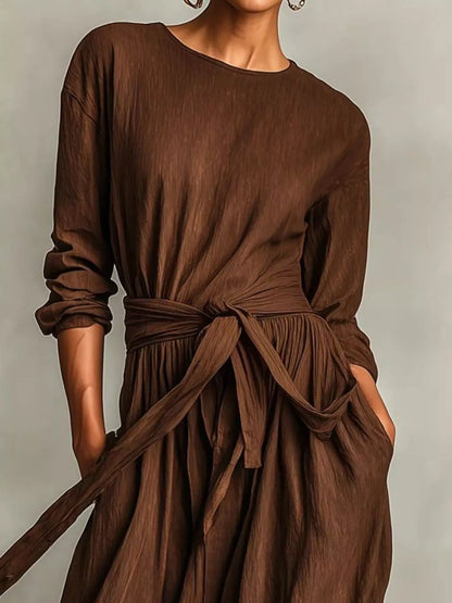Hazel Blues® | Long Sleeve Tie Waist Maxi Dress