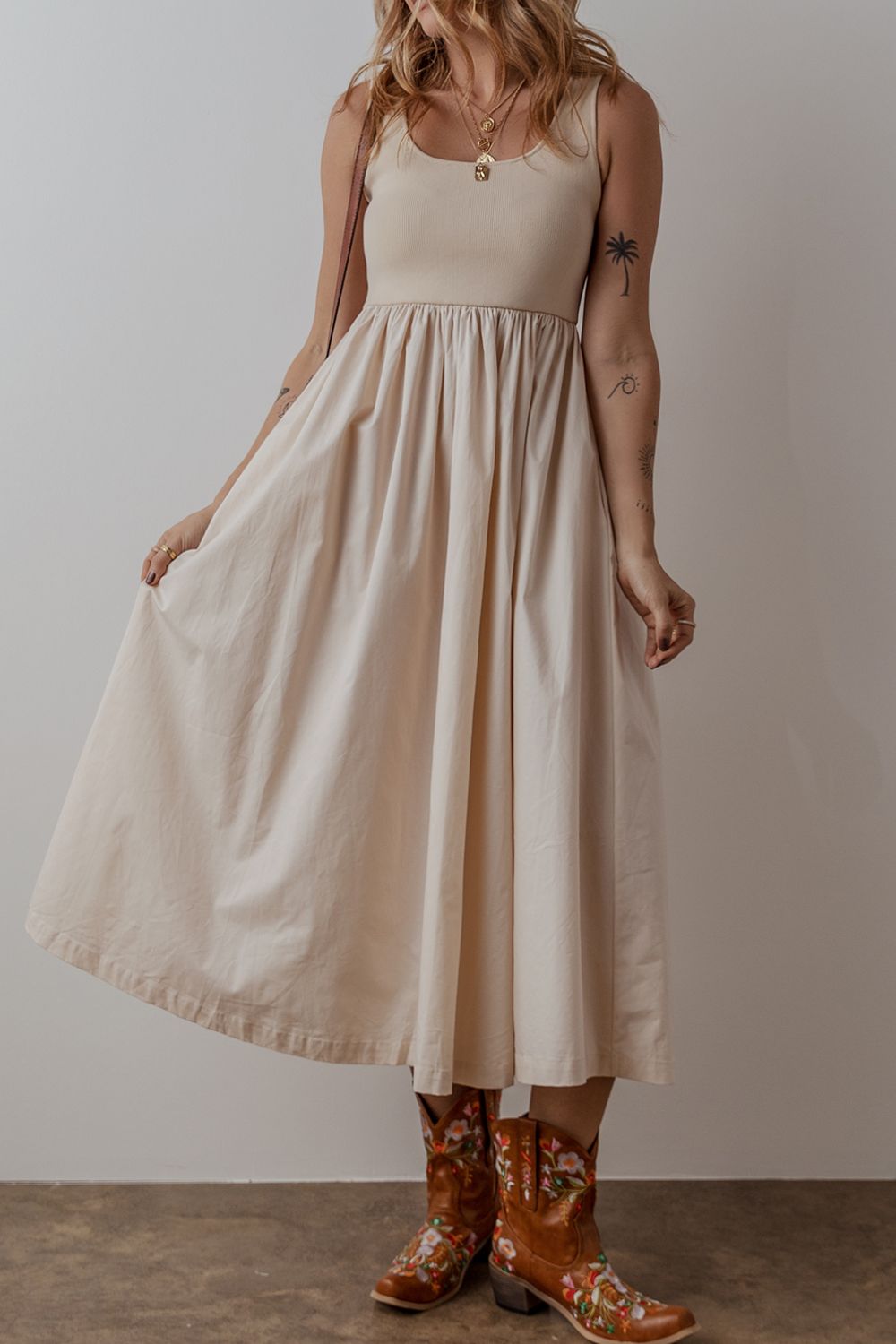 Hazel Blues® |  Scoop Neck Ribbed Bodice Sleeveless Midi Tank Dress