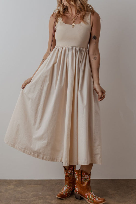 Hazel Blues® |  Scoop Neck Ribbed Bodice Sleeveless Midi Tank Dress