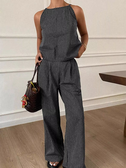 Hazel Blues® |  Striped Sleeveless Top and Wide-Leg Pants Set