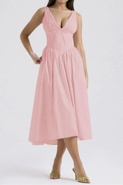 Hazel Blues® |  Ruched V-Neck Sleeveless Dress with Pockets