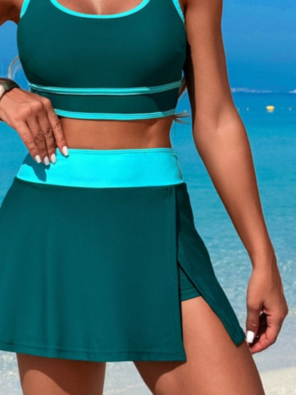 Hazel Blues® | Scoop Neck Top and Skort Swim Set