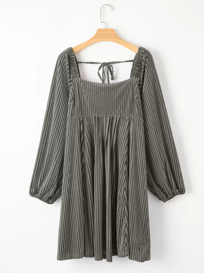 Hazel Blues® |  Tie Back Square Neck Velvet Babydoll Dress