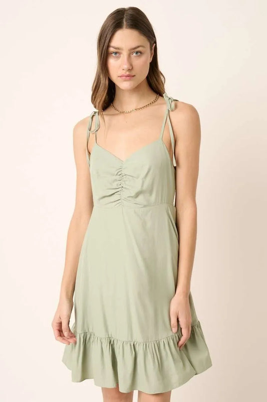 Hazel Blues® |  Mittoshop Ruched Detail Spaghetti Tie Mini Dress