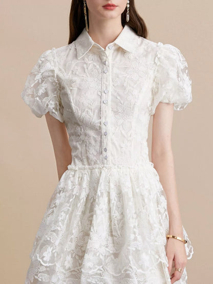 Hazel Blues® |  Lace Puff Sleeve Mini Dress