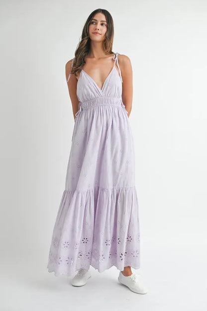 Hazel Blues® |  MABLE Eyelet Lace Maxi Dress With Side Strap Details