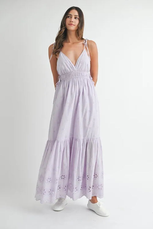 Hazel Blues® |  MABLE Eyelet Lace Maxi Dress With Side Strap Details