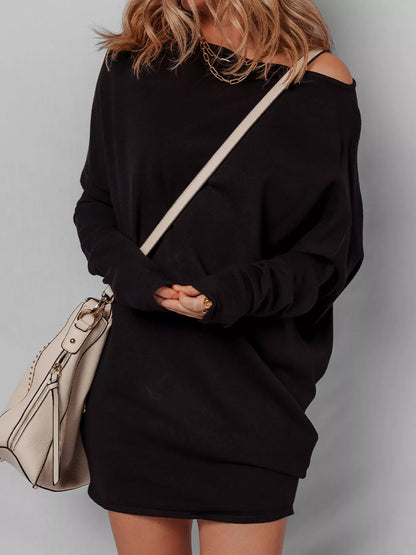 Hazel Blues® |  Asymmetric Neck Batwing Sleeve Shift Mini Sweater Dress