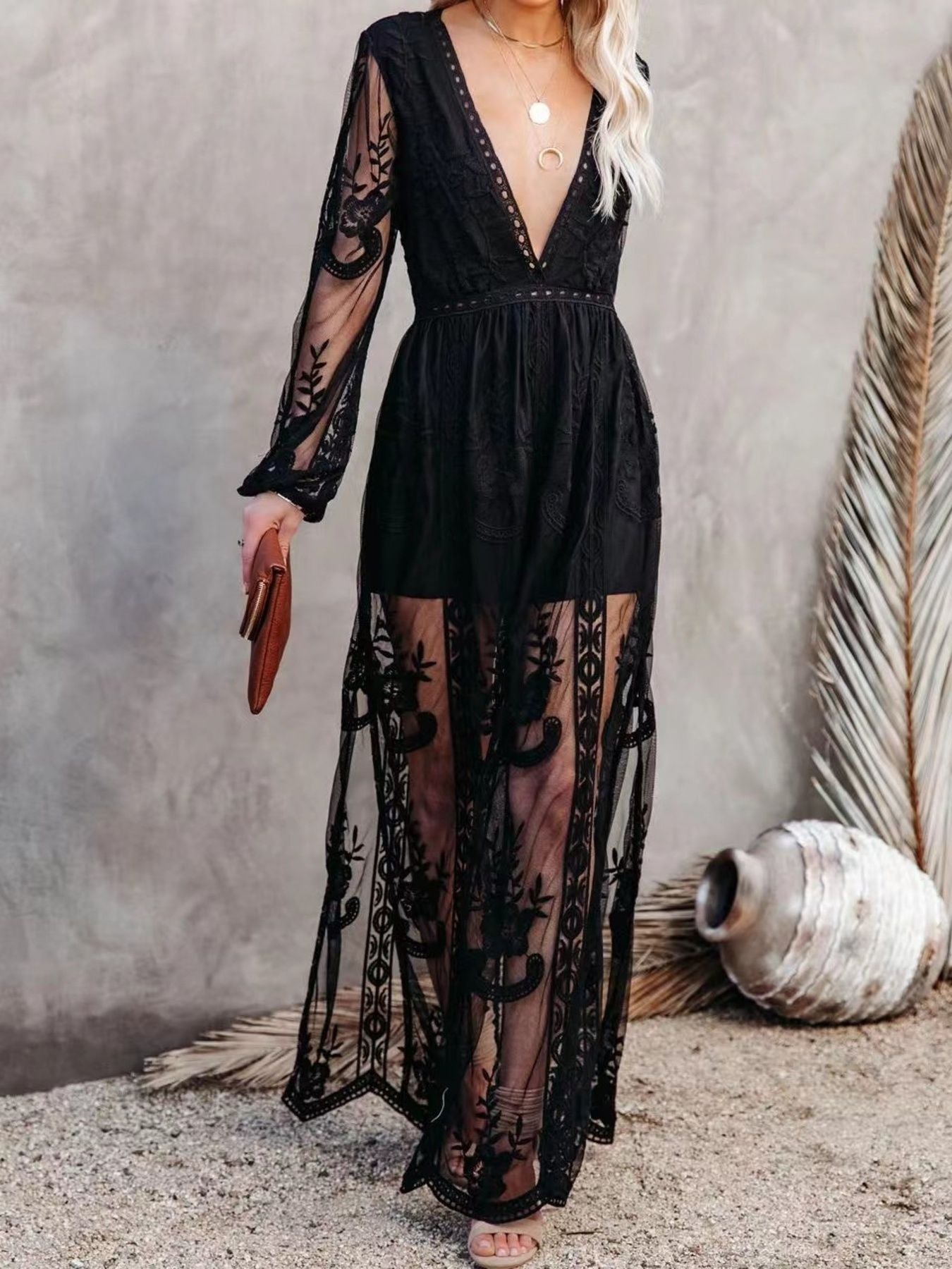 Hazel Blues® |  Floral Lace Slit Maxi Dress