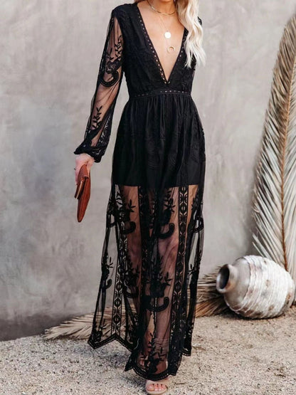 Hazel Blues® |  Floral Lace Slit Maxi Dress