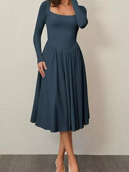 Hazel Blues® |  Square Neck Long Sleeve Midi Dress